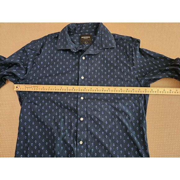 Bonobos Mens Size Large Blue Floral Button Up Shirt Tailored Fit Wrinkle Free - Picture 3 of 13